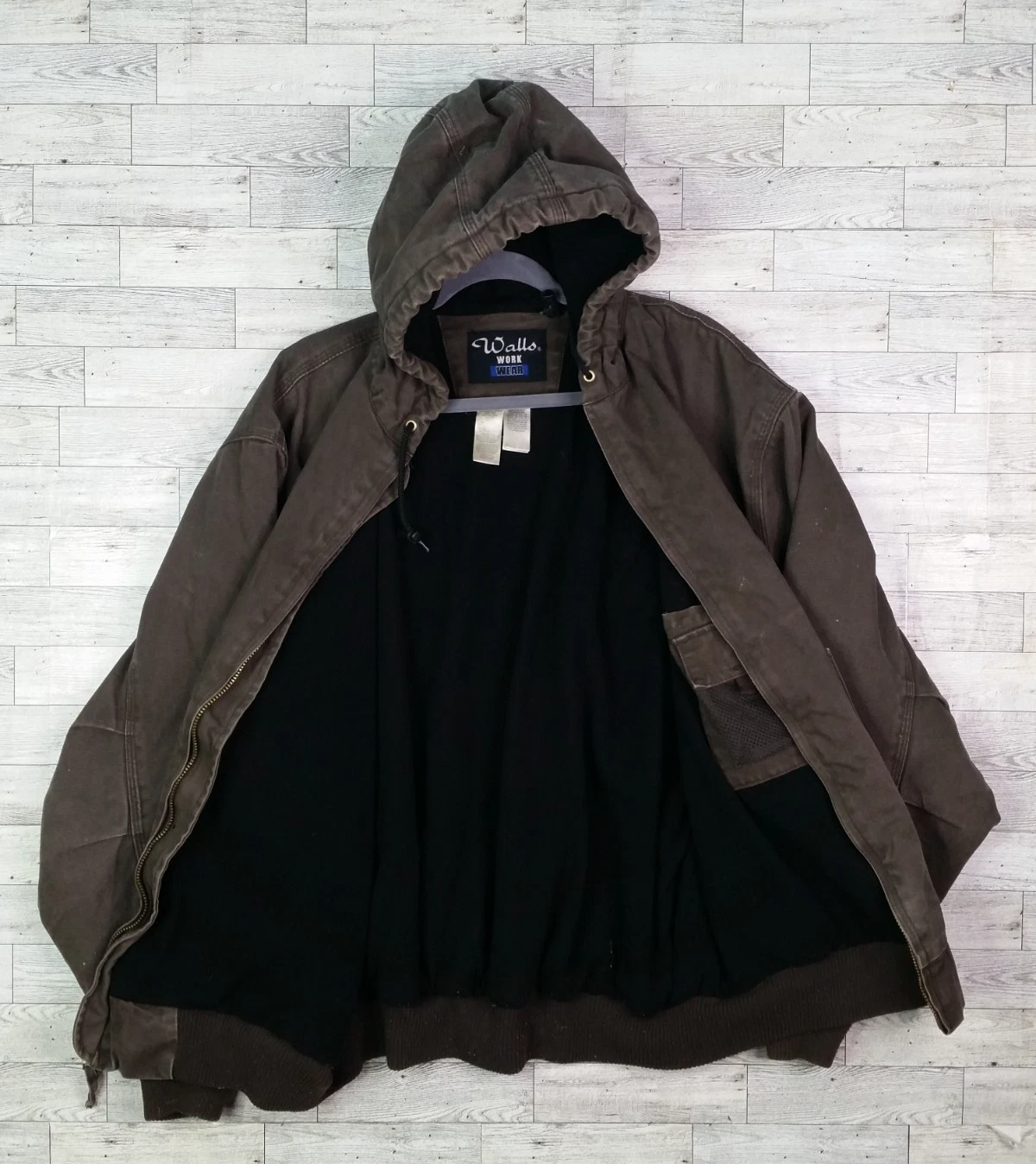Vintage Men's Walls Workwear Jacket Canvas Hooded Bomber Fleece Lined Coat 2XL - product detail image 3