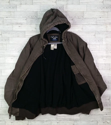 Vintage Men's Walls Workwear Jacket Canvas Hooded Bomber Fleece Lined Coat 2XL image 3