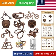 12Pcs Brain Teaser Puzzles for Adults and Teens, 3D Metal Puzzle Set with Var...