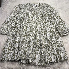 Acacia Women's M L Green Hibiscus Floral Floaty Swim Coverup Resort Cotton