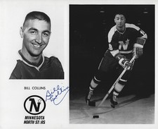 Bill Collins Autographed Signed 8x10 RARE North Stars Press Photo NHL - w/COA