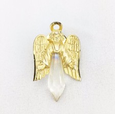 Jewelry Olit Pin Tie-Tack Small Christmas Angel Gold tone Crystal Made in USA