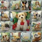 Christmas Sketch Puppy Kitty Linen Throw Pillow Case Dog Cat Couch Cushion Cover
