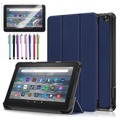 Leather Case For Amazon Fire 7 12th Gen 2022 Stand Tablet Cover+Screen Protector