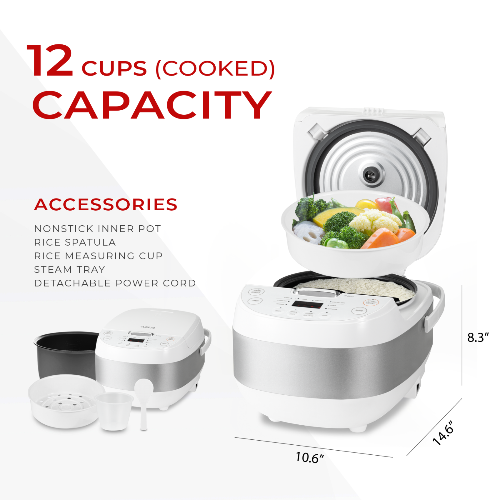 12-Cup Cuckoo (Cooked) Rice Cooker, 10 Menu Options, Nonstick Inner Pot,CR-0605F