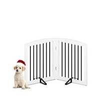 Freestanding Pet Gate for Dogs, Foldable Wooden Dog Gate for House, Indoor Do...