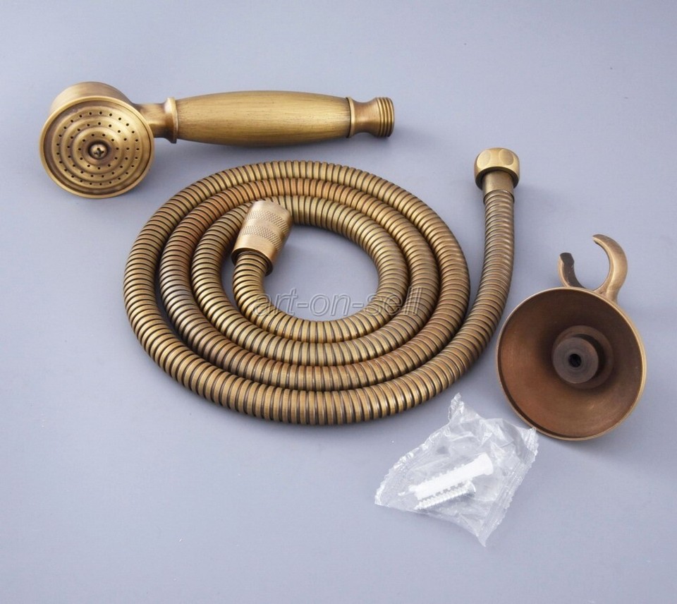 Antique Brass Bathroom Handheld Shower Head Hand Spray+1.5m Hose+Wall ...