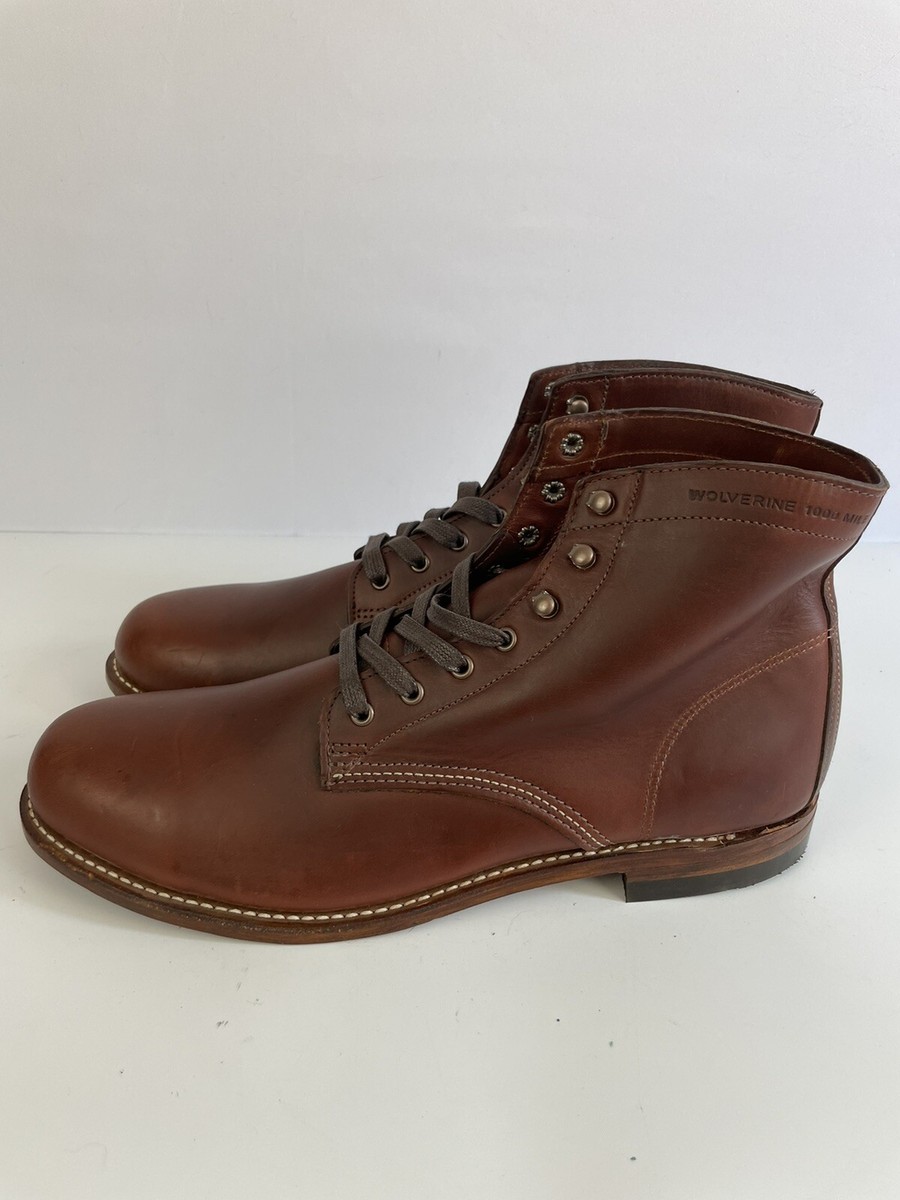 Wolverine 1000 Mile Plain Toe Leather Boots Brown Size 13 D | eBay