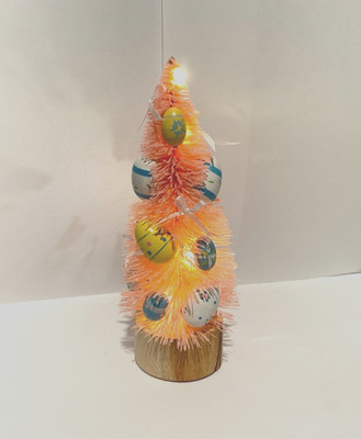 Pink Bottle Brush Easter Tree Wooden Eggs Ribbon LIGHTS