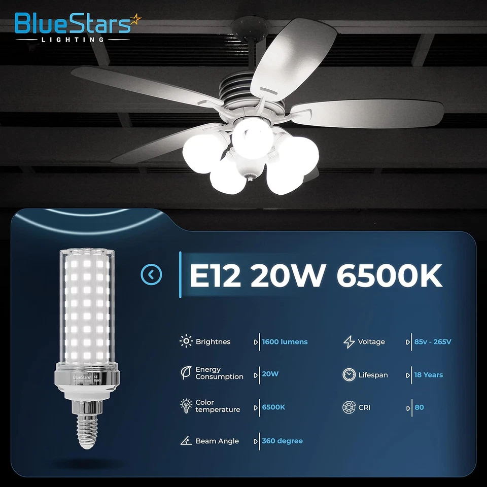 4 Packs E12 20W LED Corn Light Bulbs [4.5In], Candelabra Base 150W Equivalent 65 - Image 2 of 4