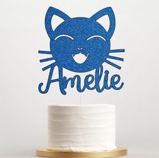 Personalised Cat Cake Toppers, Any Name, Glitter Cat Birthday Party Decor