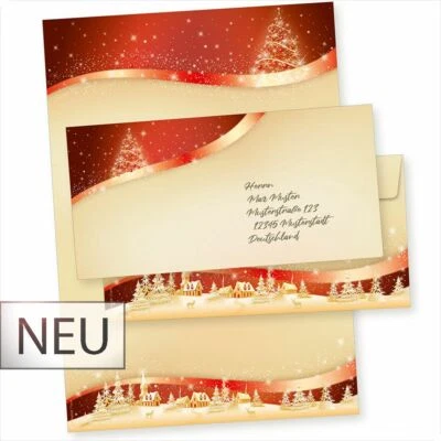 TATMOTIVE 25 Sets Weihnachtsbriefpapier ROT-GOLD mit Umschläge Briefpapier Weihnachten