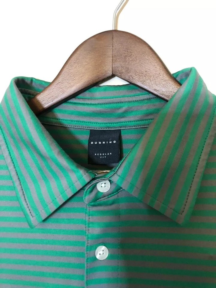Dunning Golf 男式绿色灰色条纹短袖 Polo 衫尺寸 2XL XXL — 第 3/3 张图片