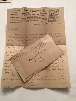 Suffolk Electrical Co Huntington NY 1920 Handwritten Letter Envelope F E Willets