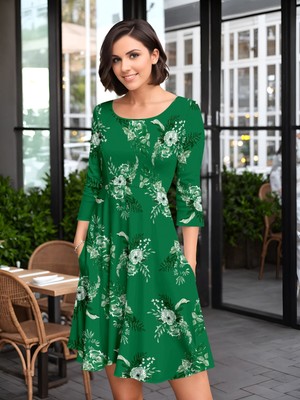 Bon Apple Tea Women's Three Quarter Sleeve Dress with Pockets