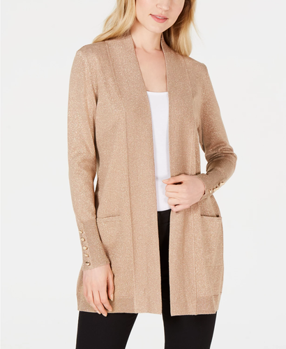 Button Sleeve Metallic Cardigan Sweater 