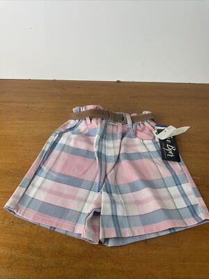 Vintage 1990s Eve Byer California Size 6 Pink Plaid Pattern Shorts W/ Belt New
