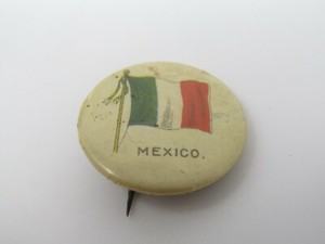 Mexico Pin Button Antique Vintage Flag Design
