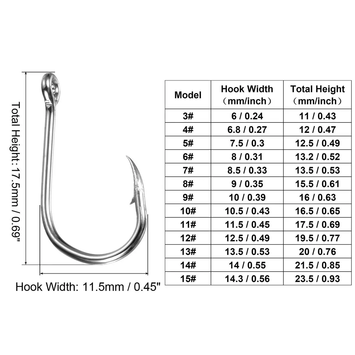 200Pcs 11# 0.45 Catfish Fishing Hooks High Carbon Steel with