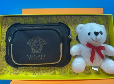 Versace Parfums Cosmetic Make Up Bag Case Purse With Teddy Bear
