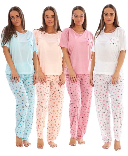 Ladies Pyjama Set Floral Cotton Blend 