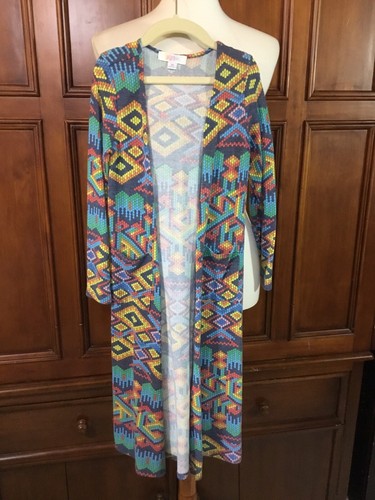 LuLaRoe Girls Long Cardigan Sariah Size 10 Euc Fun Animal Print Vibrant Colors P - Picture 5 of 15