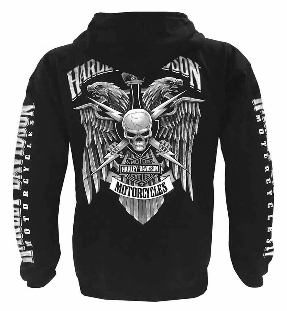 Harley-Davidson Men's Lightning Crest Full-Zippered Hooded Sweatshirt,  Black