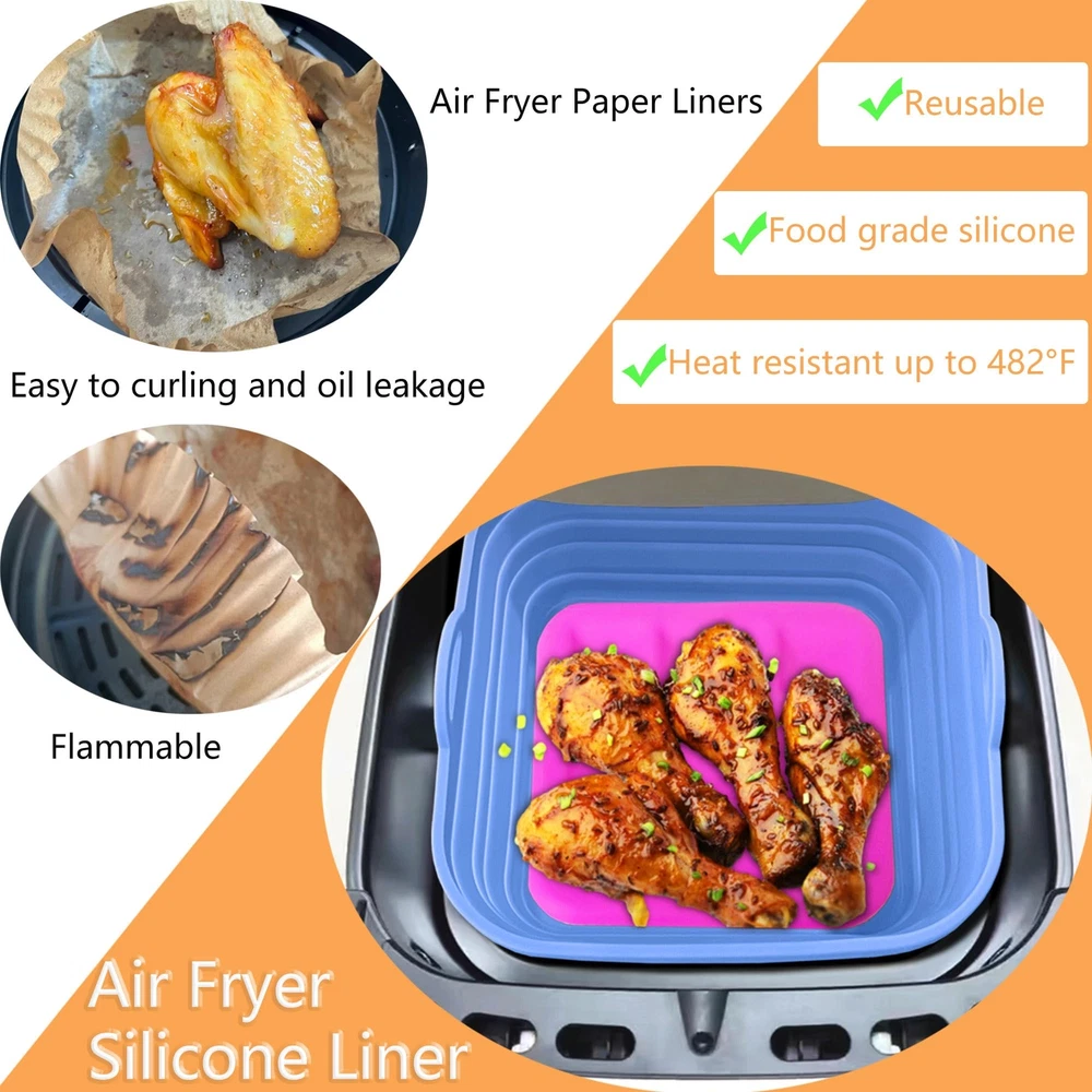 Air Fryer Liners Silicone Basket Reusable Air Fryer Pots for 5-9QT Air Fryer ...