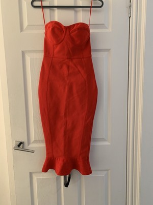 red bandage frill hem bodycon dress