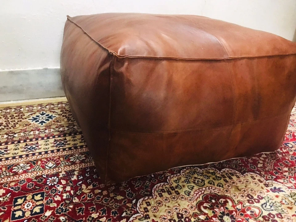 Top Quality Footrest Aamazing Leather Moroccan Genuine Ottoman Pouffe Footstool - Image 3 of 4