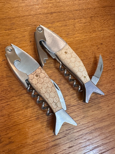 (2) Quality Wood Scaled Fish Waiters Corkscrew Wine Key Openers