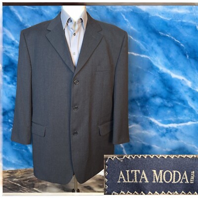 Alta Moda Jacket Sport Coat Mens 46S Gray 3 Button Ventless Wool Italy