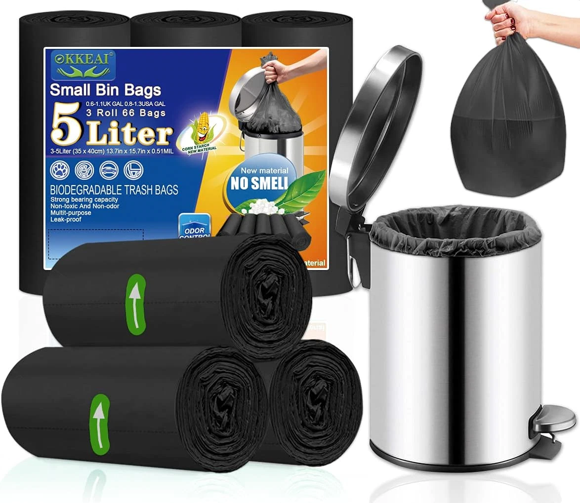 OKKEAI 5 Liter Bin Bags Small Bin Liners for Bathroom 66 Counts