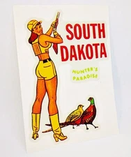 South Dakota Hunter's Paradise Pinup, Vintage Style Decal, Vinyl Luggage Sticker