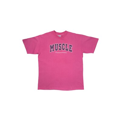 Vintage Muscle Slogan T-Shirt Herren XL Hanes Beefy-T Made in USA Hot Pink