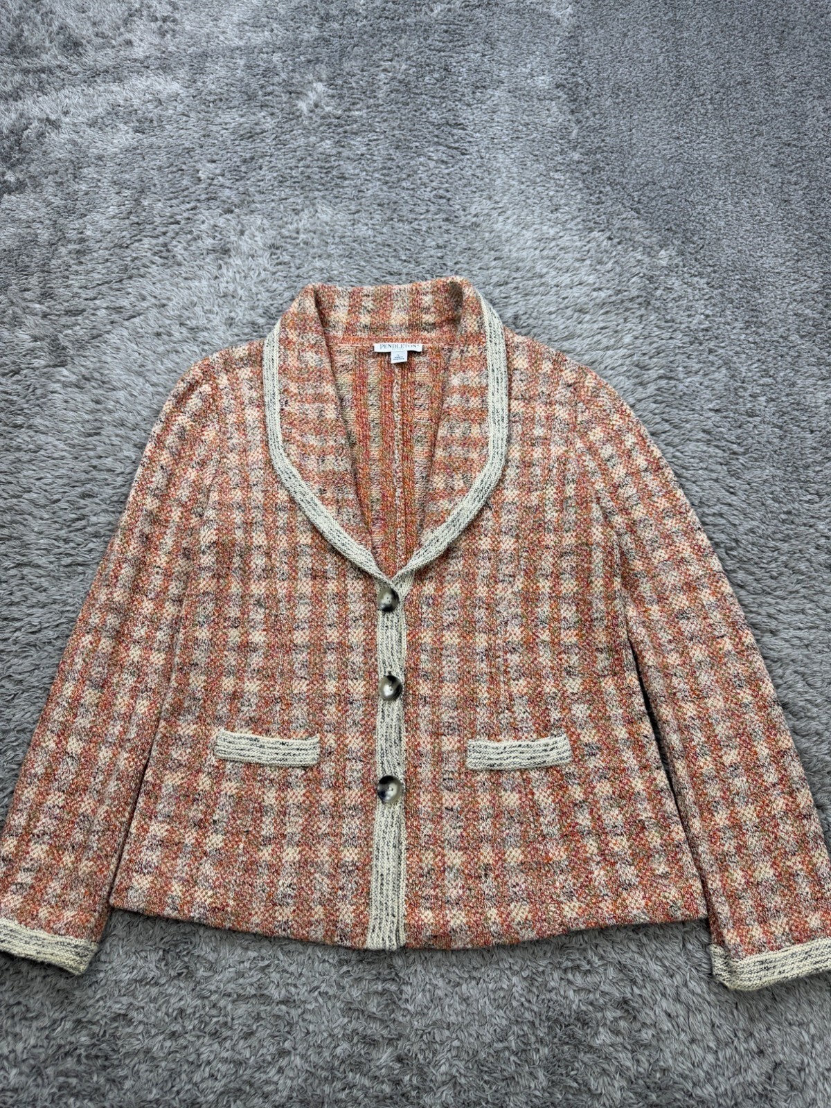 Pendleton Jacket Women Large Petite Orange Silk Tweed Blazer Sports Coat Vtg 90s