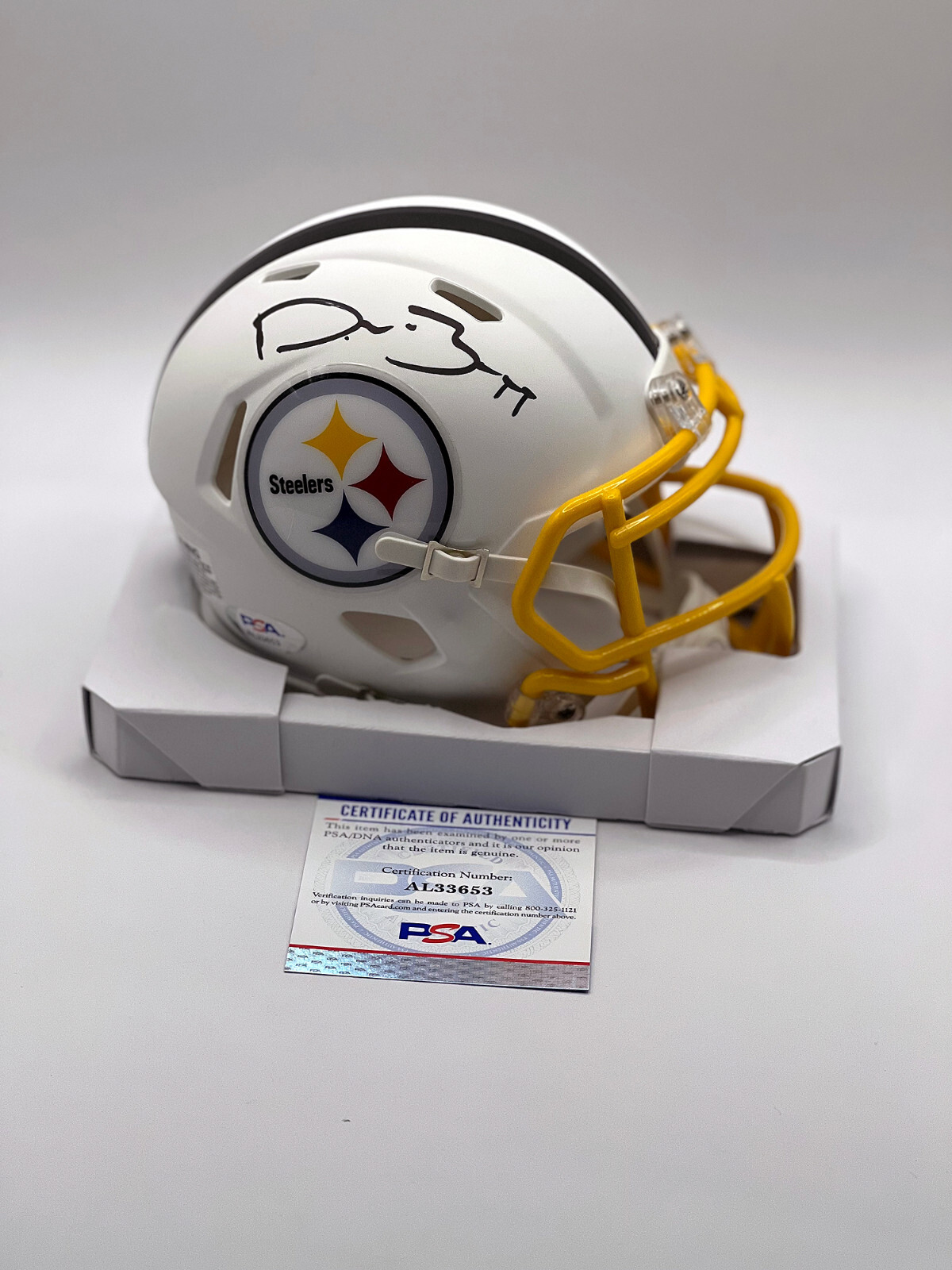 DEVIN BUSH Pittsburgh Steelers SIGNED Matte White Mini HELMET PSA COA 