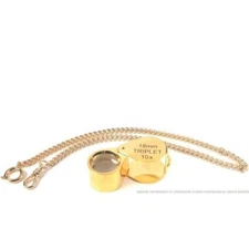 10X Gold Plated Triplet Eye Loupe with Watch Chain Jewelers Magnifing Tools