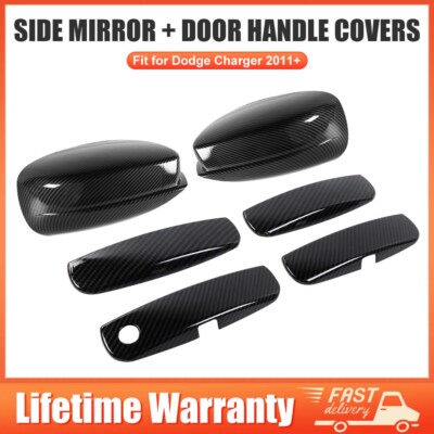 Carbon Fiber Door Handle Rearview Mirror Cover Trims For 2011-2023 Dodge Charger