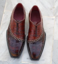 Genuine Handmade Leather Shoes Men's Unique Crocodile Pattern Shoes Oxford Shoe