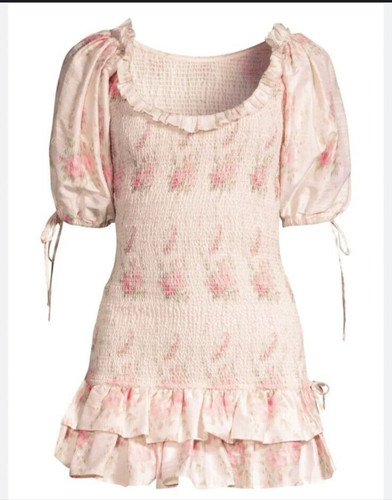 Strangers & Lovers Women's Smocked Bodice Puff Sleeve Drop Waist Mini Dress Sz M