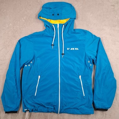 Diesel Jacke Herren Large blau gefüttert Kapuze Windbreaker Festival Mantel Brave