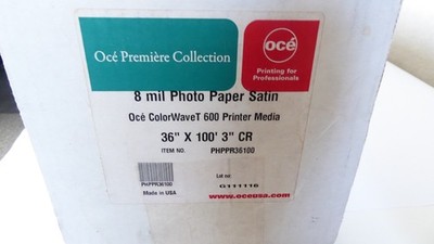 Oce 8 mil Photo Paper Satin 36'' x 100' x 3'' CR Color Wave T 600 Printer Medi NEW