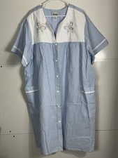 Anthony Richards Seersucker Gown Blue House Dress Butterfly Embroidery 4X READ