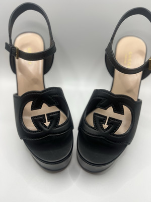 Gucci Interlocking G Cutout Platform Sandals Shoes Heels Leather 41 US 11 $1100