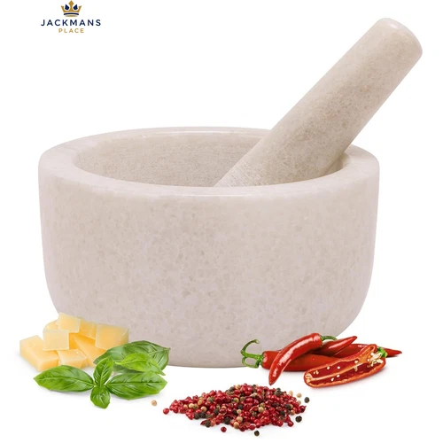 H&S Marble Pestle and Mortar Set - White - Premium...