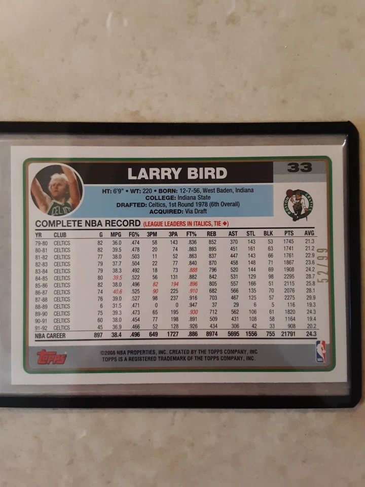 2006 Topps Larry Bird Black Parallel /99 52/99 - Image 3 of 4