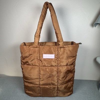 Rip Curl Brown Quilted Padded Zip-Top Tote Bag Women s Casual Travel