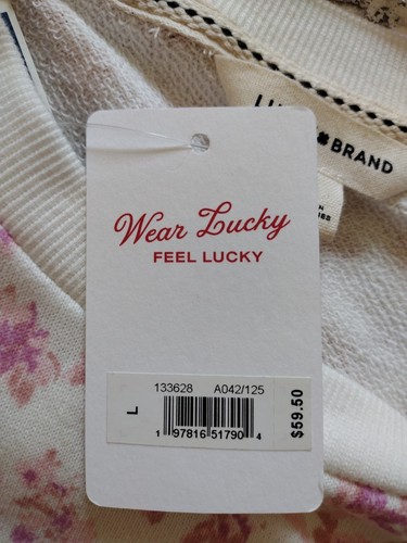Lucky Brand Top Women' s Large White Pink Long Sleeve Sweatshirt Boho Cottage - Imagen 3 de 8