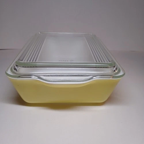 Vintage Yellow Pyrex 503-B Refrigerator Casserole Dish & 503-C Ribbed Lid